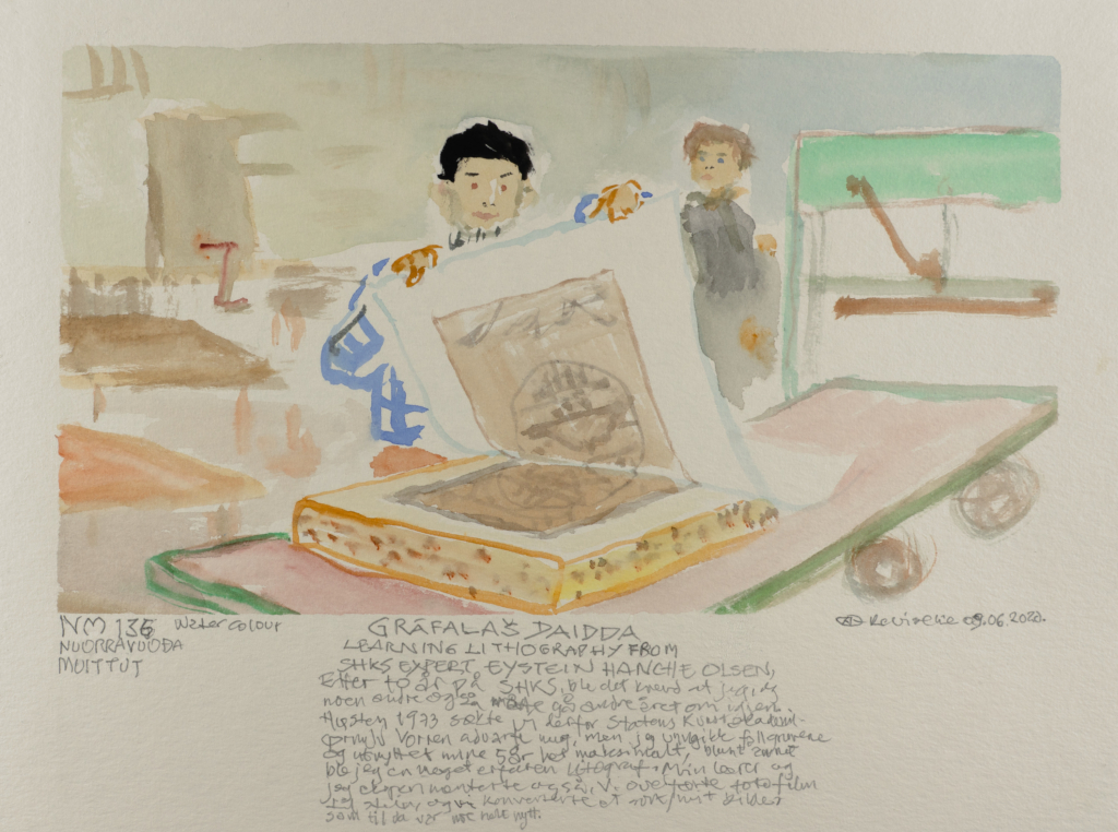 person opening lithography plates watercolor