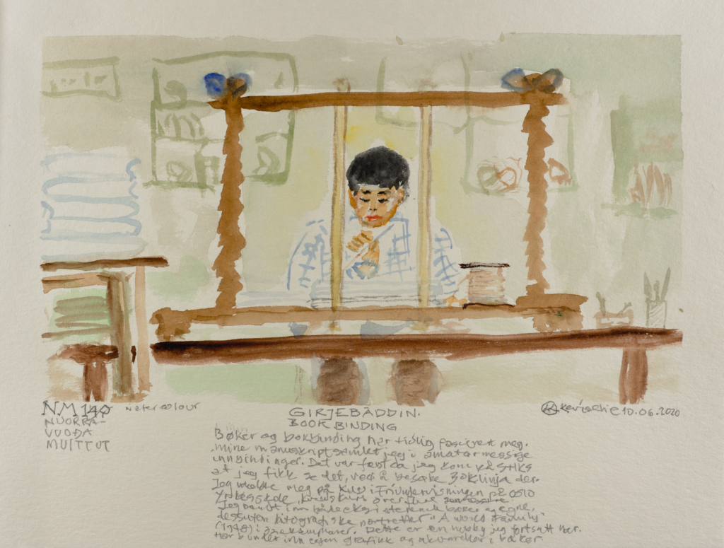 person bookbinding watercolor