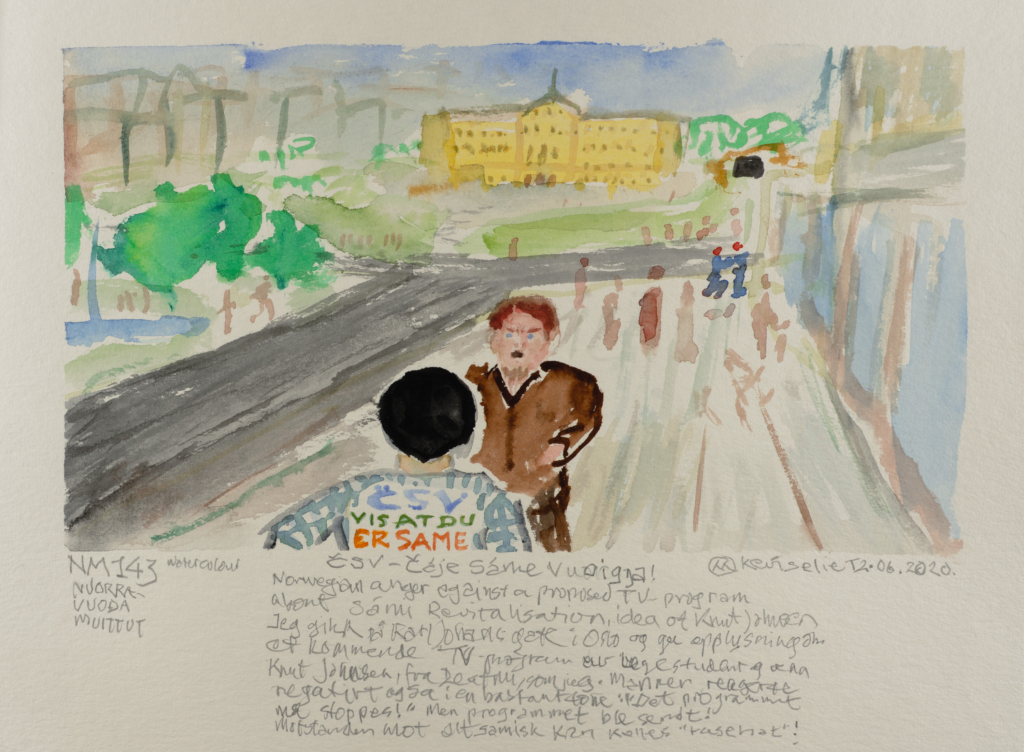 person talking at the street watercolor