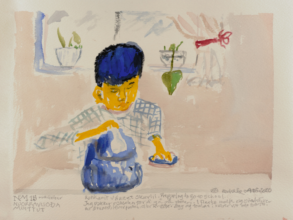 person ironing watercolor