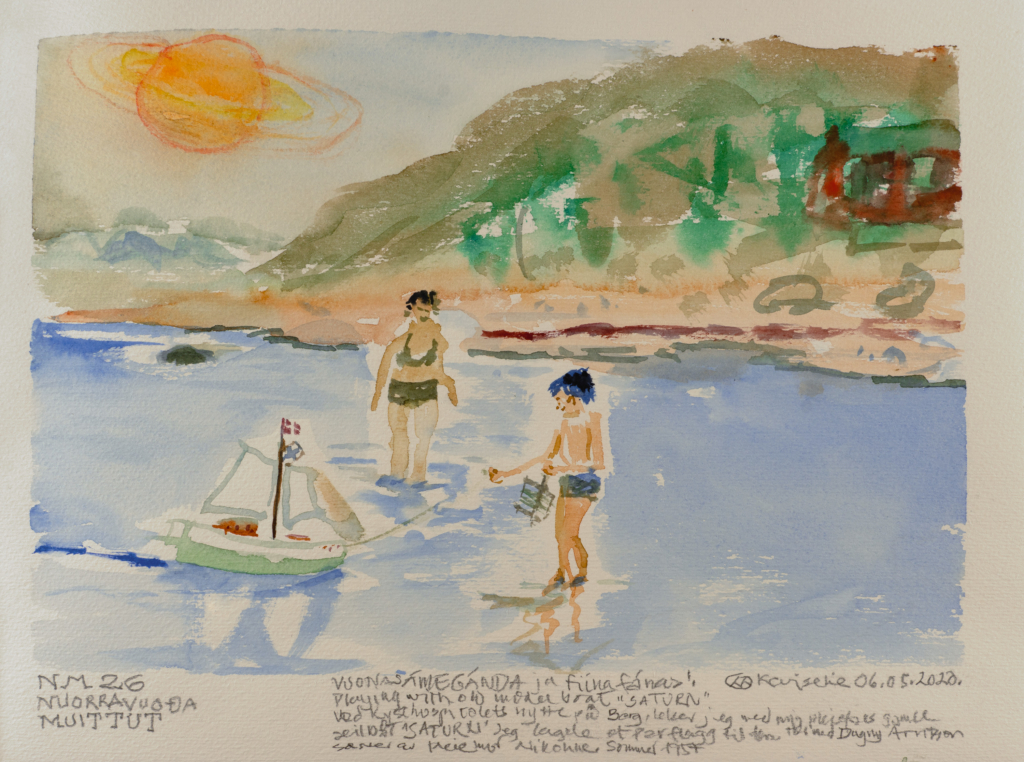 person playing on the ocean watercolor