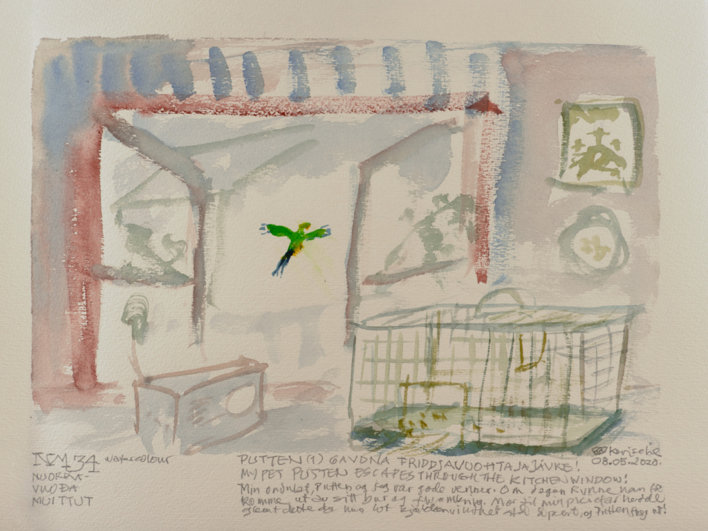 bird flying out of its cage watercolor