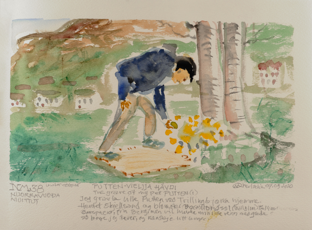 person crouching watercolor