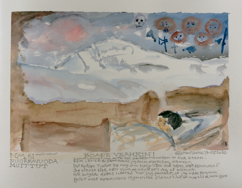 person sleeping about a wintery outside watercolor