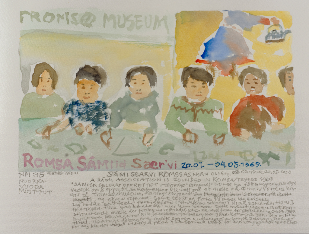 people folding paper at a table watercolor