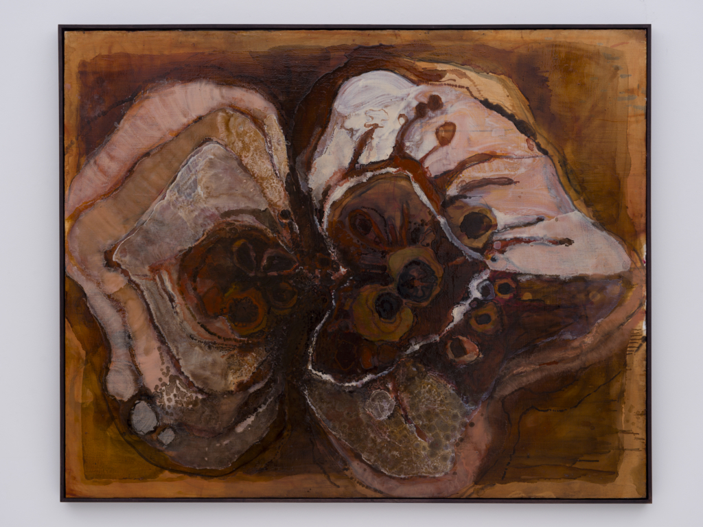 abstract painting oil, charcoal, plaster and gauze on wood panel