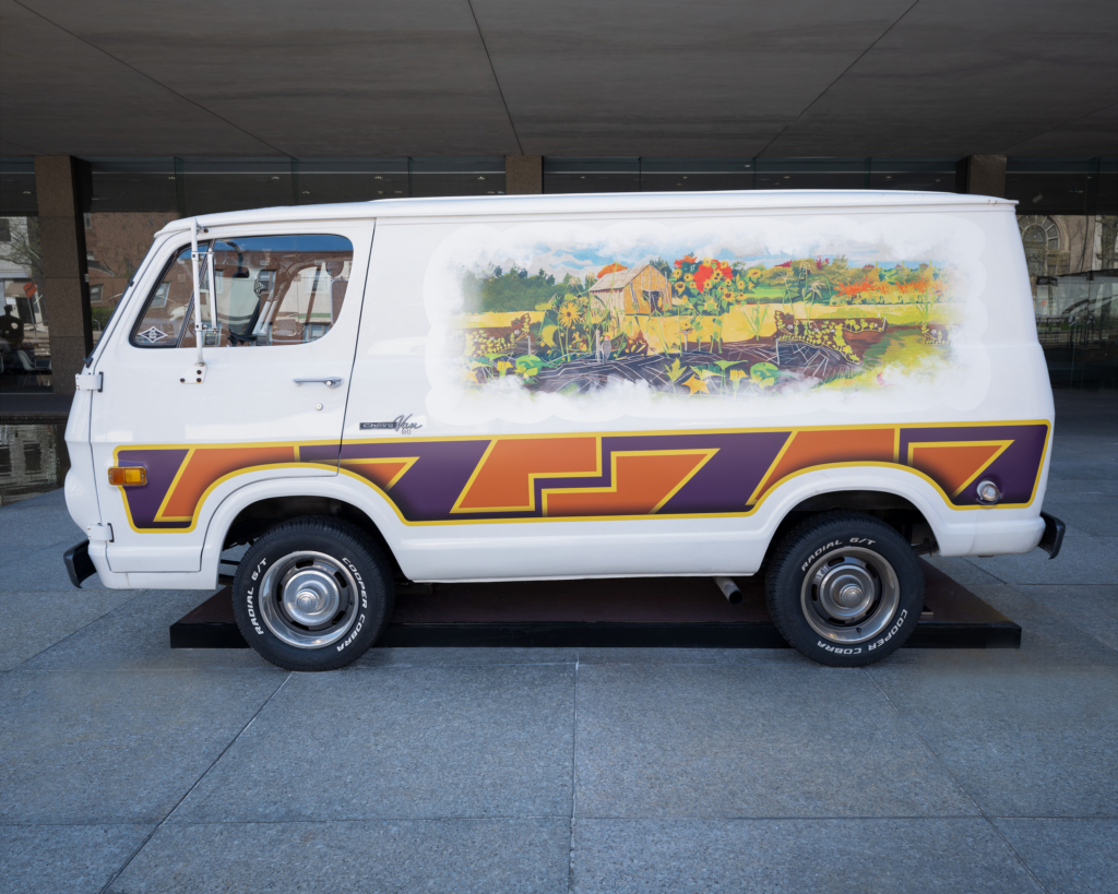 a van on a pedestal