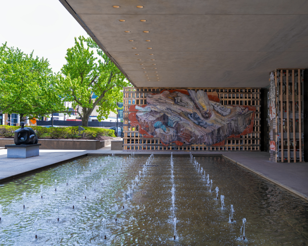 artwork across the fountain pool at the carnegie museum of art