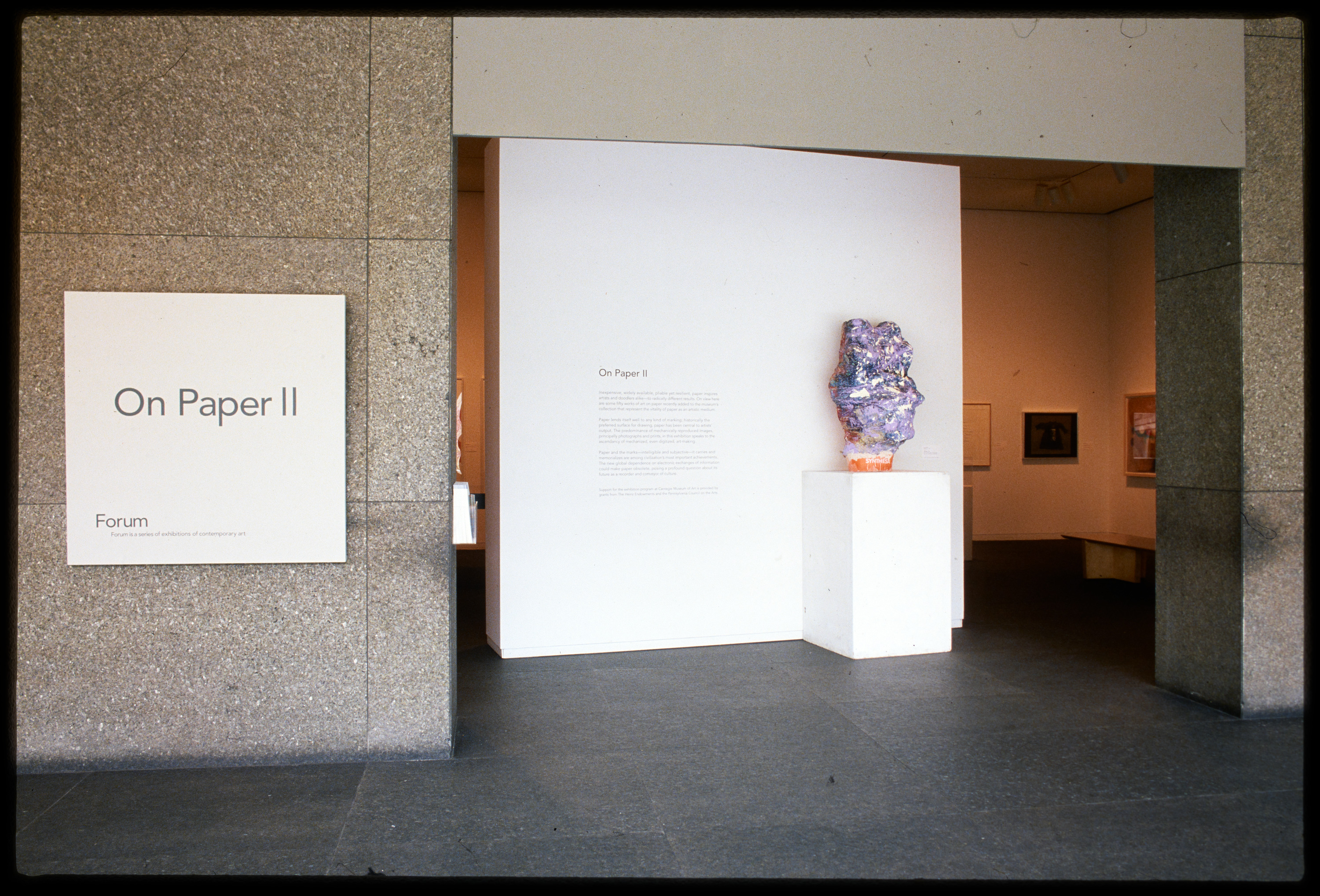 Installation view of Forum 45: On Paper II, Carnegie Museum of Art, Pittsburgh (February 10–May 6, 2001); photo: Carnegie Museum of Art, Pittsburgh