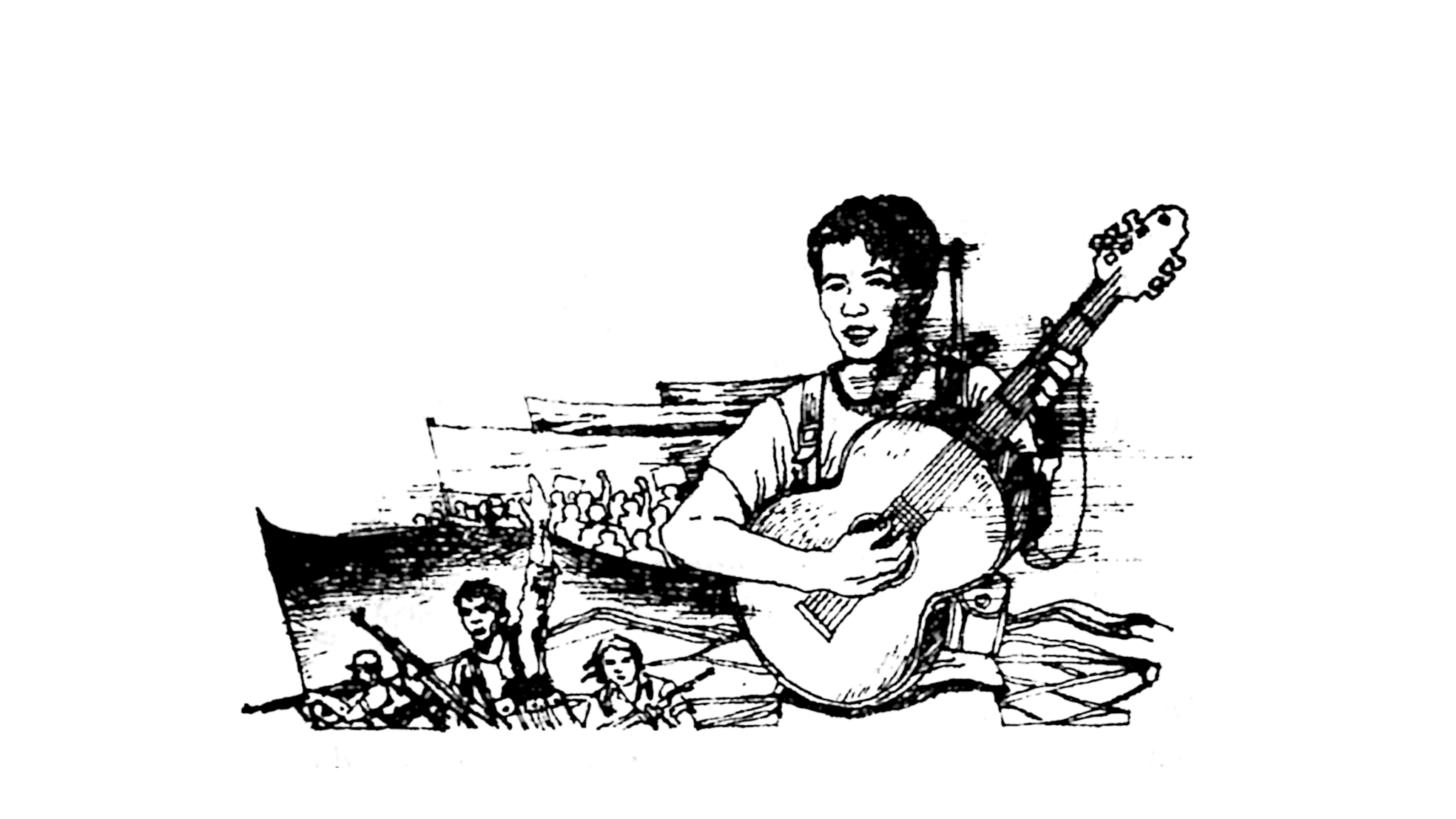 a drawing of a man playing guitar 